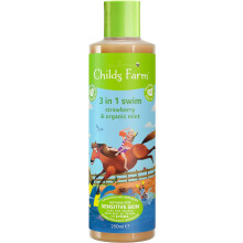 Childs Farm Kids 3 in 1 Swim Strawberry and Organic Mint 250 ml Body Wash Shampoo and Conditioner Suitable for Dry Sensitive and Eczema-Prone Skin