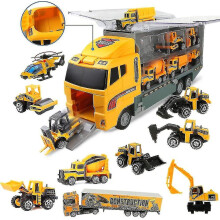 Construction Vehicles Kids Truck Toy Transport Diggers And Dumpers Car Set With 11 Little Cars And 1 Large Carrier Truck For Toddlers Kids Children Bo