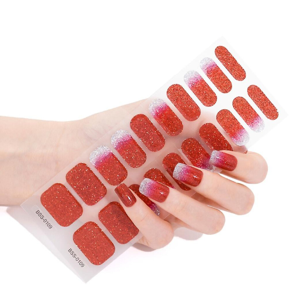 (BSS0109) Semicured Gel Nail Stickers Uv/led Lamp Required 20pcs Gel Nail Polish Wraps