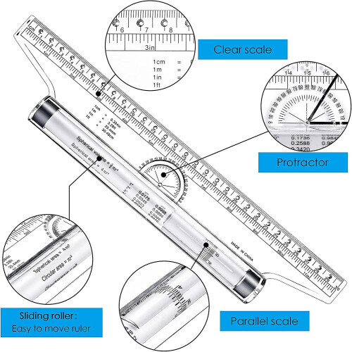 2 Pieces Plastic Measuring Rolling Ruler, Drawing Roller Ruler, Parallel Ruler, Multifunctional Drawing Design Ruler For Measuring, Drafting, Student, 2