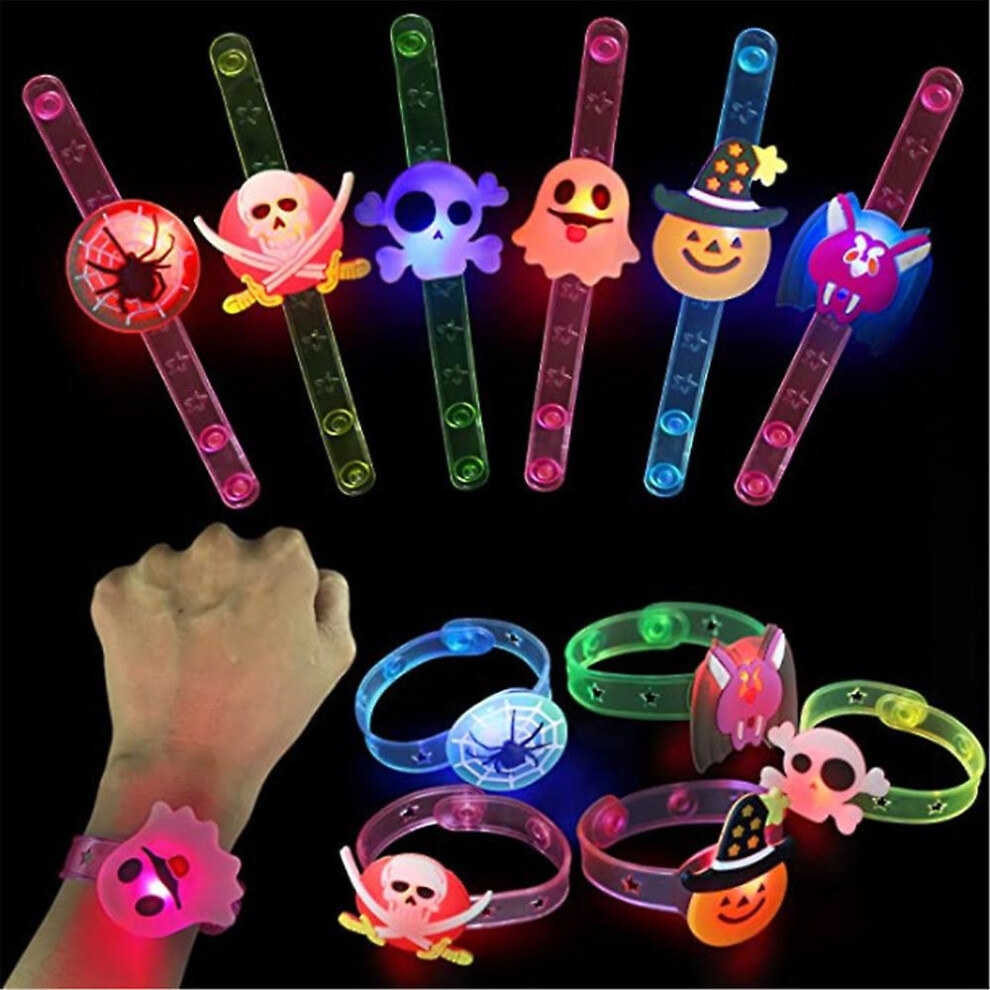 12Pcs/Set Halloween Led Flashing Up Bracelets For Kids Toys Prizes Goodie Bag Fillers, Trick Or Treat Party Props Kids Gifts Light
