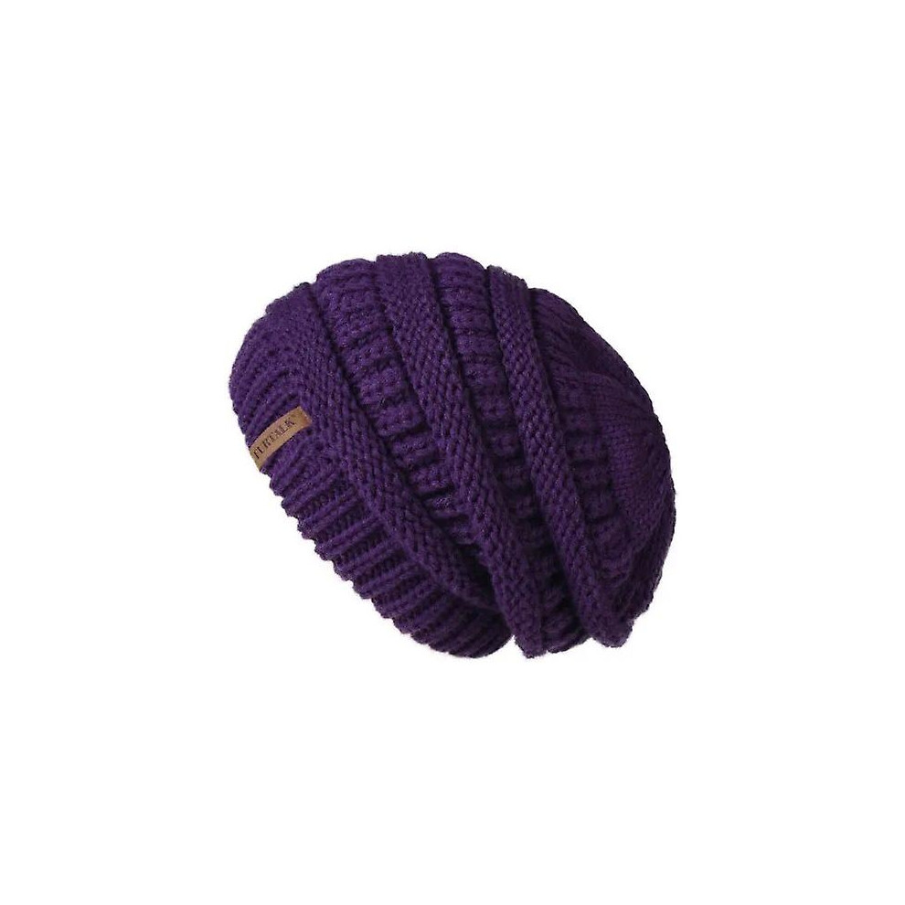 (dark purple) Furtalk Slouchy Beanie Winter Hat For Women Knitted Warm Fleece Lining Hat For Female Skullies Beanies Red Yellow Black Grey Cap-image-OPC-PDRFBFH-NEW