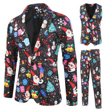 (XL) Sliktaa Mens 3-Pce Christmas Suit Snowman Blazer Vest Pants