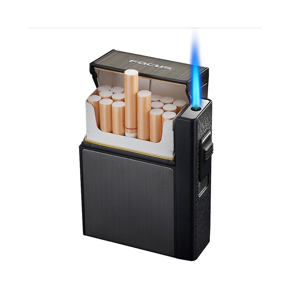 Metal Cigarette Box Automatic 20pcs Cigarette Case Cigarette Capacity Lighter Gas Lighter Turbo For Men Smoking Accessories