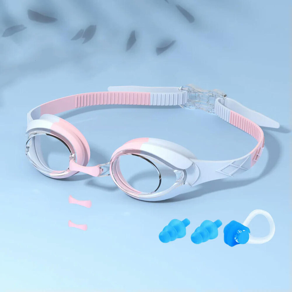 (PinkBlue) Kids Swimming Goggles Waterproof Swim Eyewear Glasses Anti-fog&Leak Girls Boys Youth Quick Adjustable Strap Age 3-14 Years Old