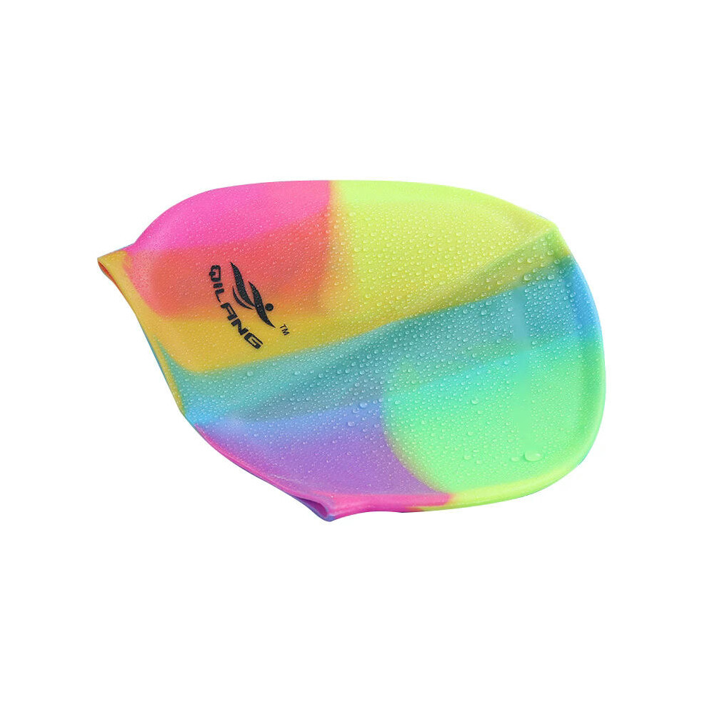 (Colourful-5) 2024 Silicone Swimming Cap Adults Waterproof Summer Swim Pool Cap Elastic Protect Ears Long Hair Colorful Diving Hat