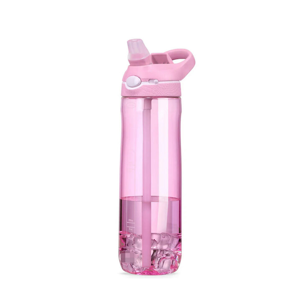 (Pink) 750ml Sports Water Bottle with straw For Camping Hiking Outdoor Plastic Transparent BPA Free Bottle For Men Drinkware