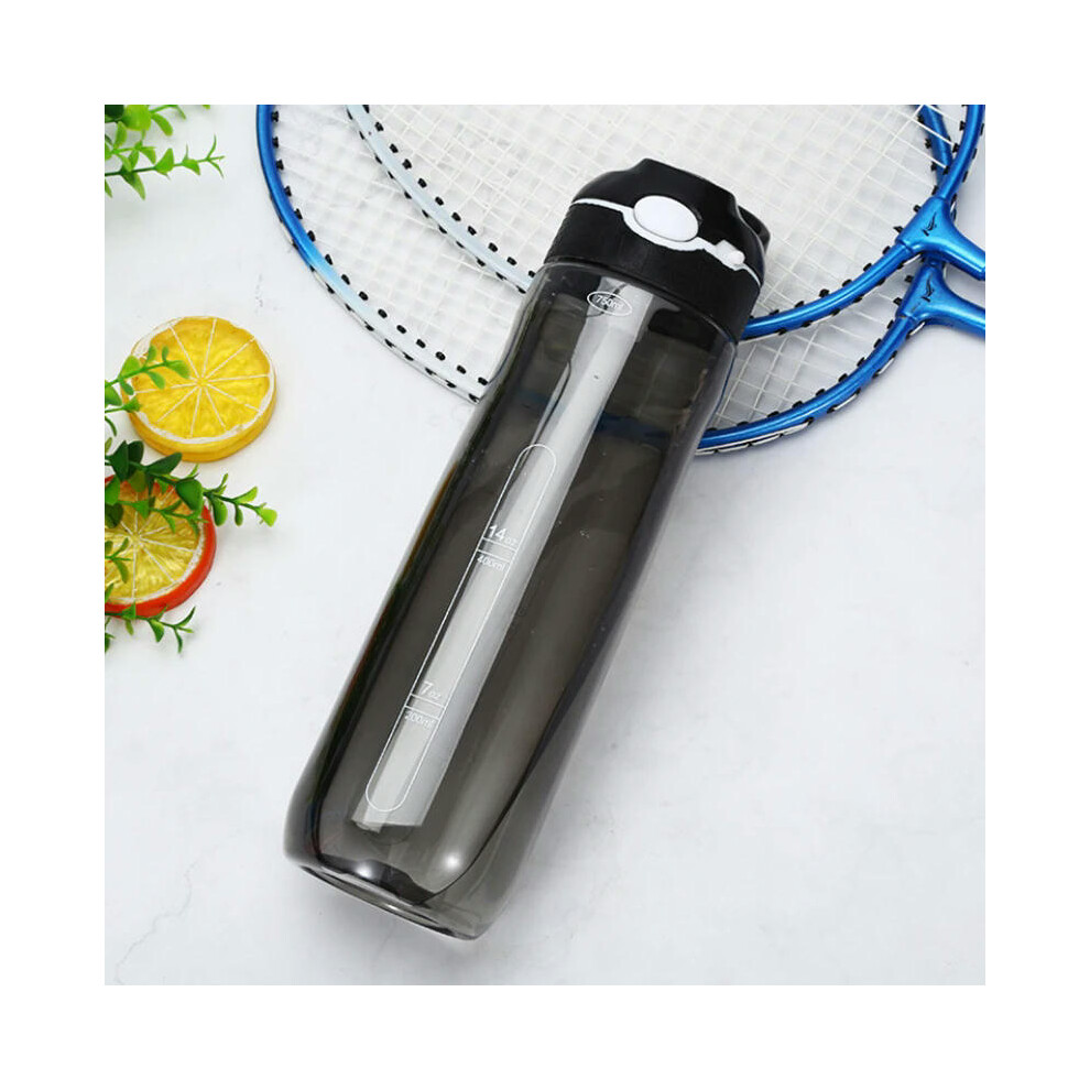 (Black) 750ml Sports Water Bottle with straw For Camping Hiking Outdoor Plastic Transparent BPA Free Bottle For Men Drinkware