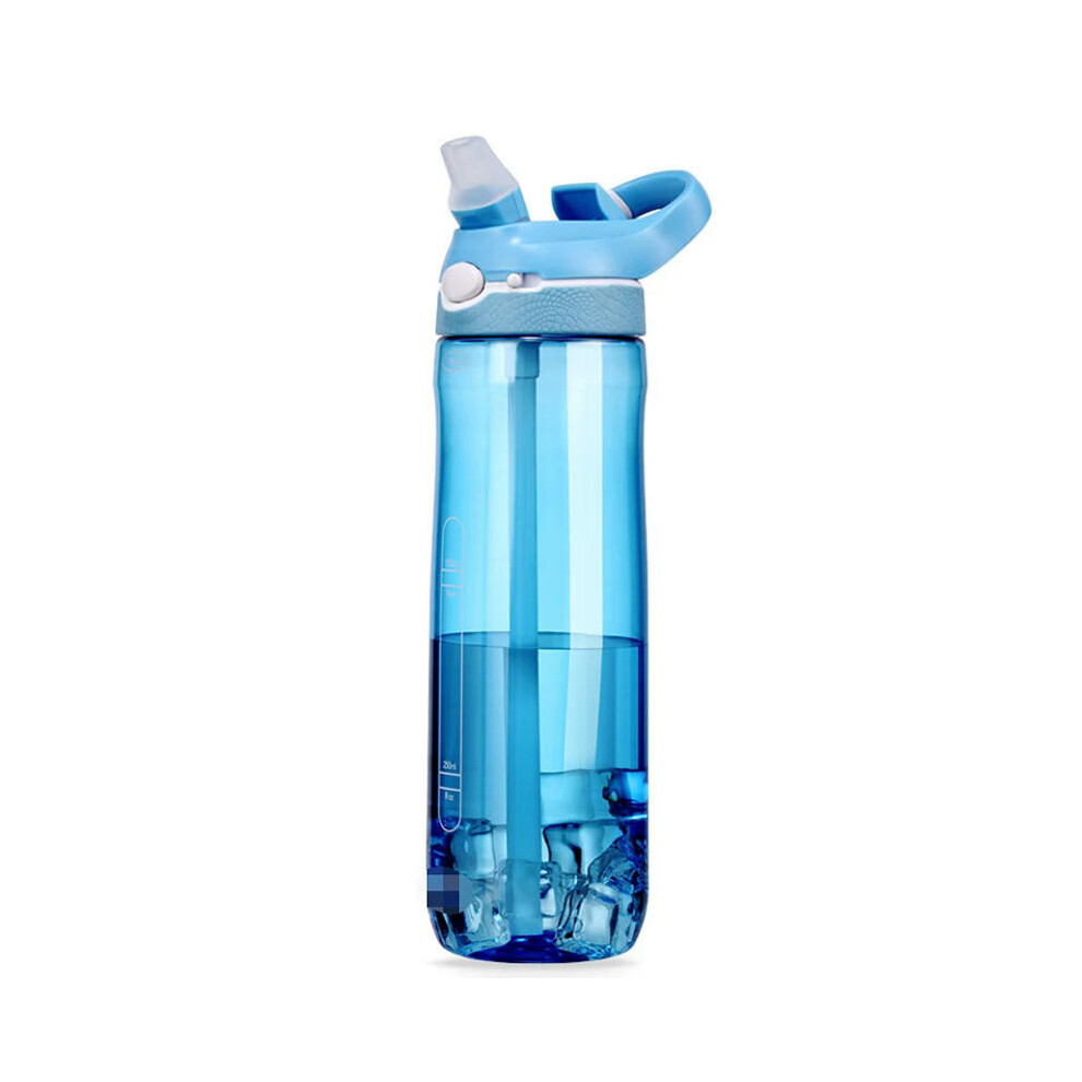 (Blue) 750ml Sports Water Bottle with straw For Camping Hiking Outdoor Plastic Transparent BPA Free Bottle For Men Drinkware