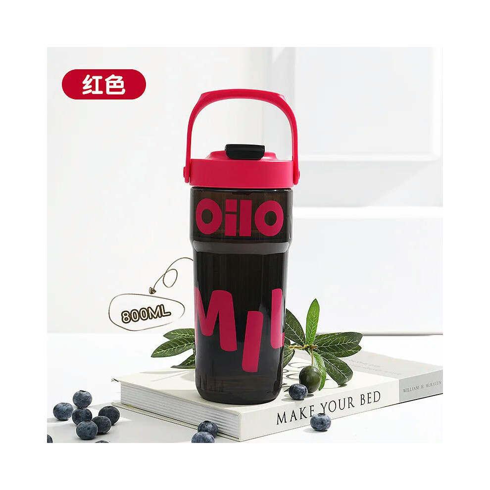 (800ml, Red) New Summer Straw Plastic Water Bottle Large Portable Travel Bottle Car Mounted Water Cup Outdoor Sport Fitness Cup Student Adult