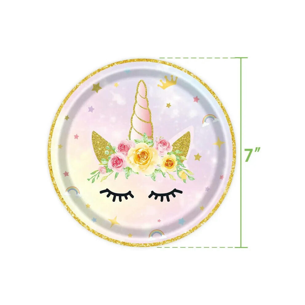 (16pcs 7in plate) Rainbow Illusion Unicorn Dinner Plate for Children's Birthday Party Disposable Party Set