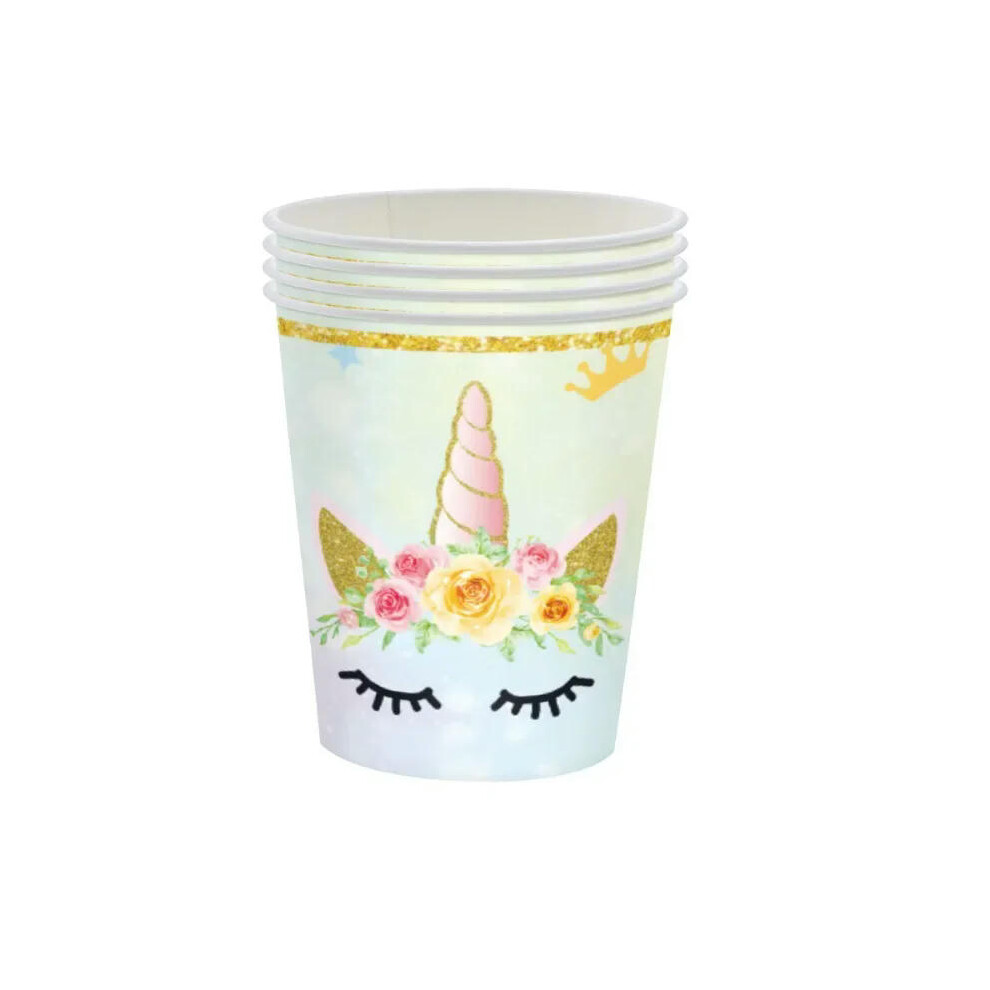 (16pcs paper cups) Rainbow Illusion Unicorn Dinner Plate for Children's Birthday Party Disposable Party Set