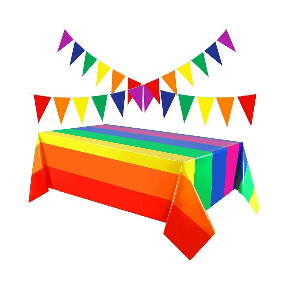 (1pcs Triangle Flags) Disposable tableware rainbow party birthday party tissue dinner plate paper cup set decoration