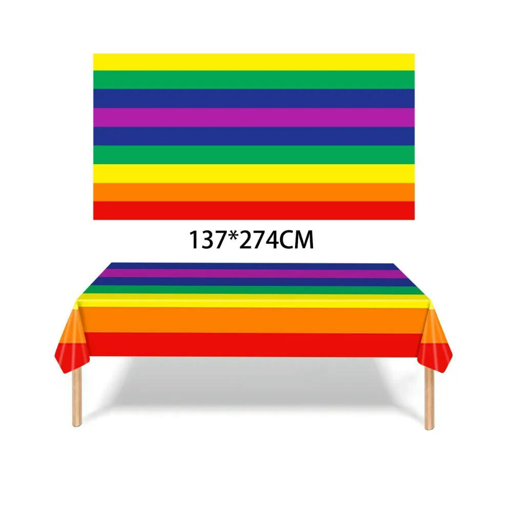 (1pcs tablecloth) Disposable tableware rainbow party birthday party tissue dinner plate paper cup set decoration