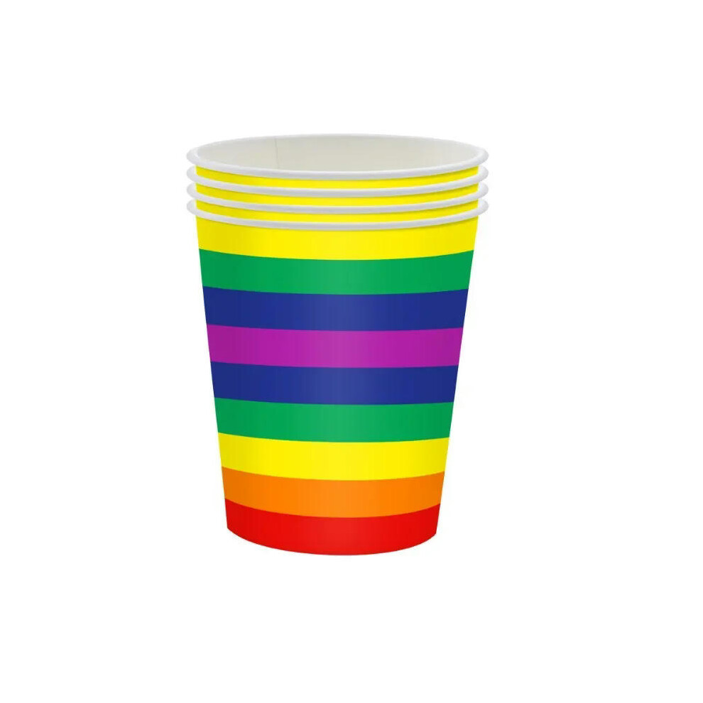 (16pcs paper cups) Disposable tableware rainbow party birthday party tissue dinner plate paper cup set decoration