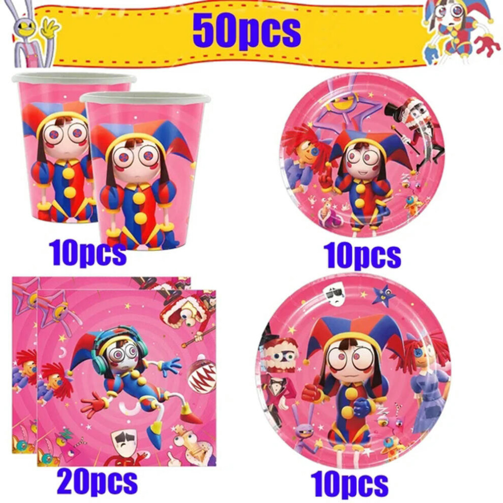 (50pcs) The Amazing Digital Circus Disposable Party Cutlery Combination Cup Napkins Table Cloth Balloon Kid Birthday Party Decor Toys