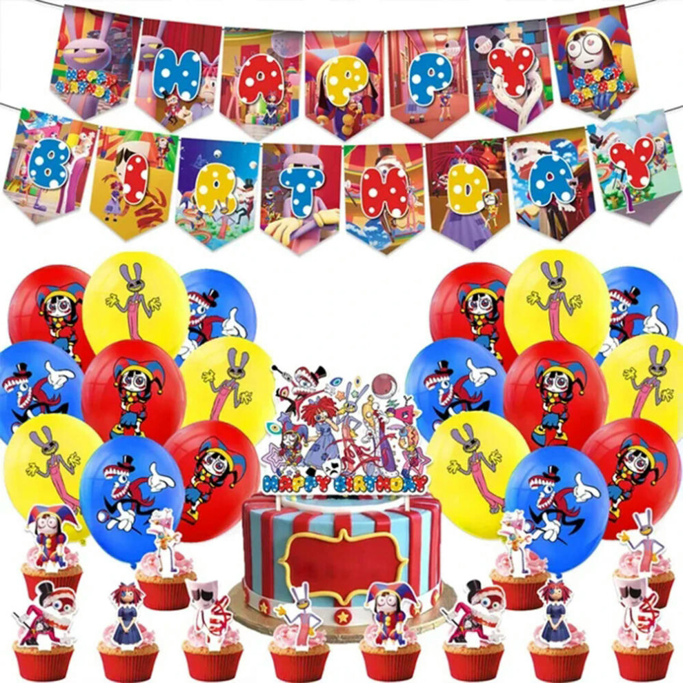 (1set) The Amazing Digital Circus Disposable Party Cutlery Combination Cup Napkins Table Cloth Balloon Kid Birthday Party Decor Toys