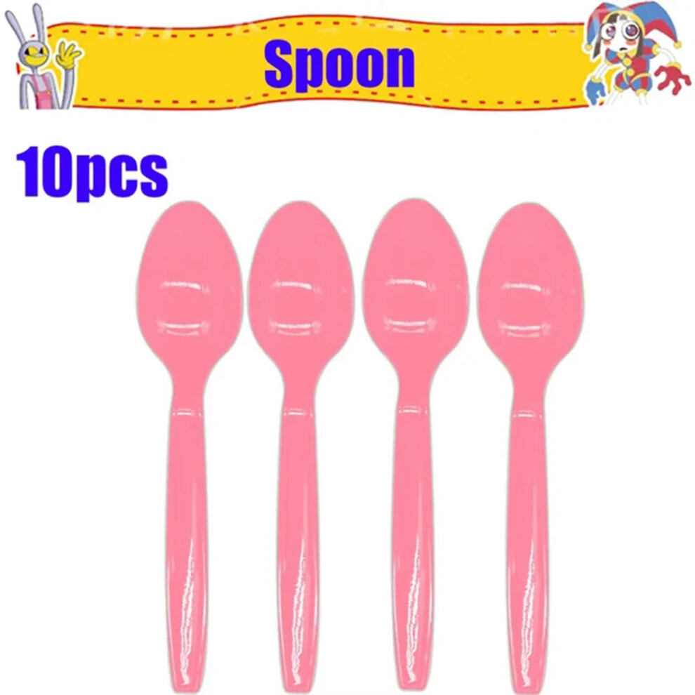 (Spoons 10pcs) The Amazing Digital Circus Disposable Party Cutlery Combination Cup Napkins Table Cloth Balloon Kid Birthday Party Decor Toys