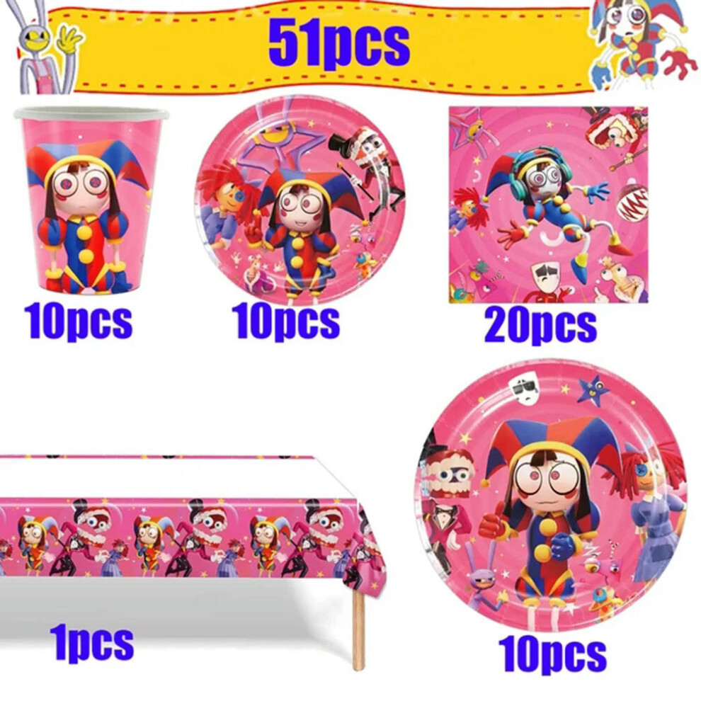 (51pcs) The Amazing Digital Circus Disposable Party Cutlery Combination Cup Napkins Table Cloth Balloon Kid Birthday Party Decor Toys