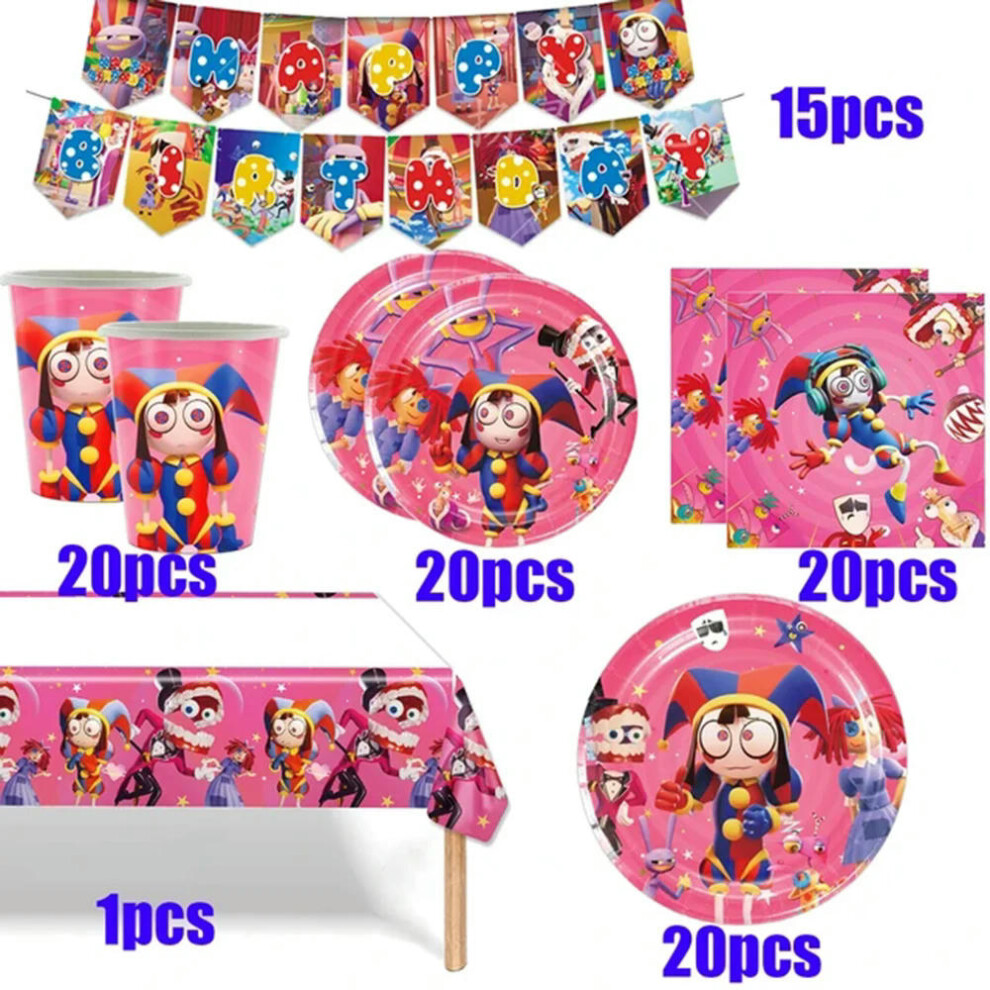 (96pcs) The Amazing Digital Circus Disposable Party Cutlery Combination Cup Napkins Table Cloth Balloon Kid Birthday Party Decor Toys