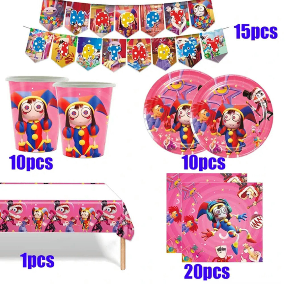 (56pcs) The Amazing Digital Circus Disposable Party Cutlery Combination Cup Napkins Table Cloth Balloon Kid Birthday Party Decor Toys