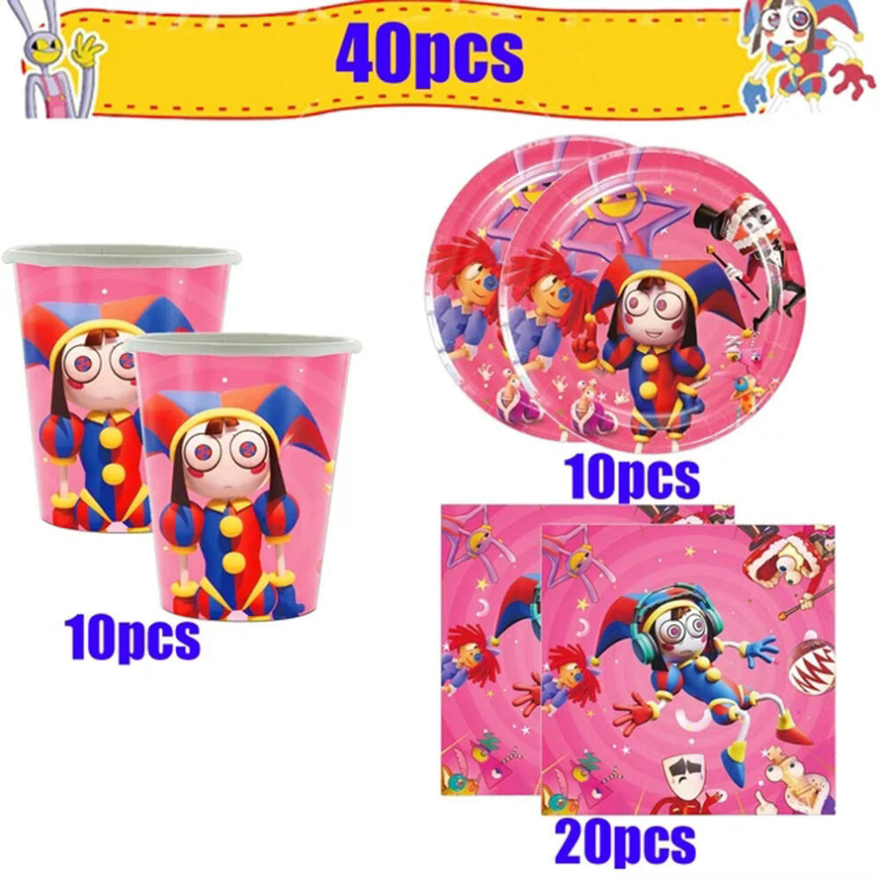 (40pcs) The Amazing Digital Circus Disposable Party Cutlery Combination Cup Napkins Table Cloth Balloon Kid Birthday Party Decor Toys