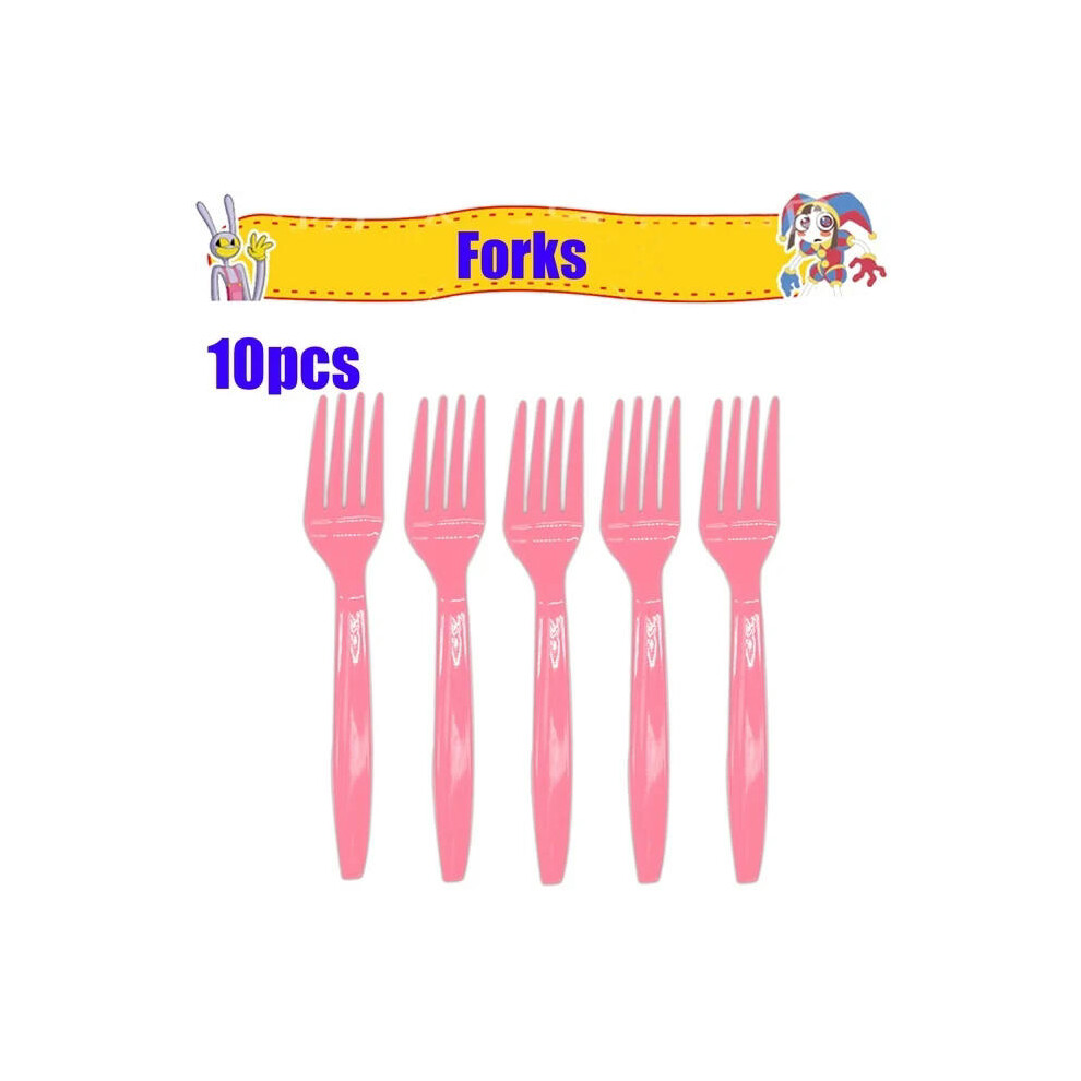 (Forks 10pcs) The Amazing Digital Circus Disposable Party Cutlery Combination Cup Napkins Table Cloth Balloon Kid Birthday Party Decor Toys