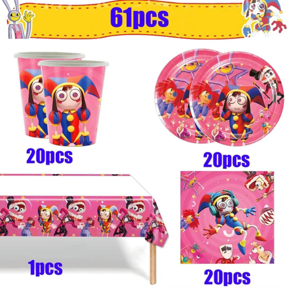 (61pcs) The Amazing Digital Circus Disposable Party Cutlery Combination Cup Napkins Table Cloth Balloon Kid Birthday Party Decor Toys