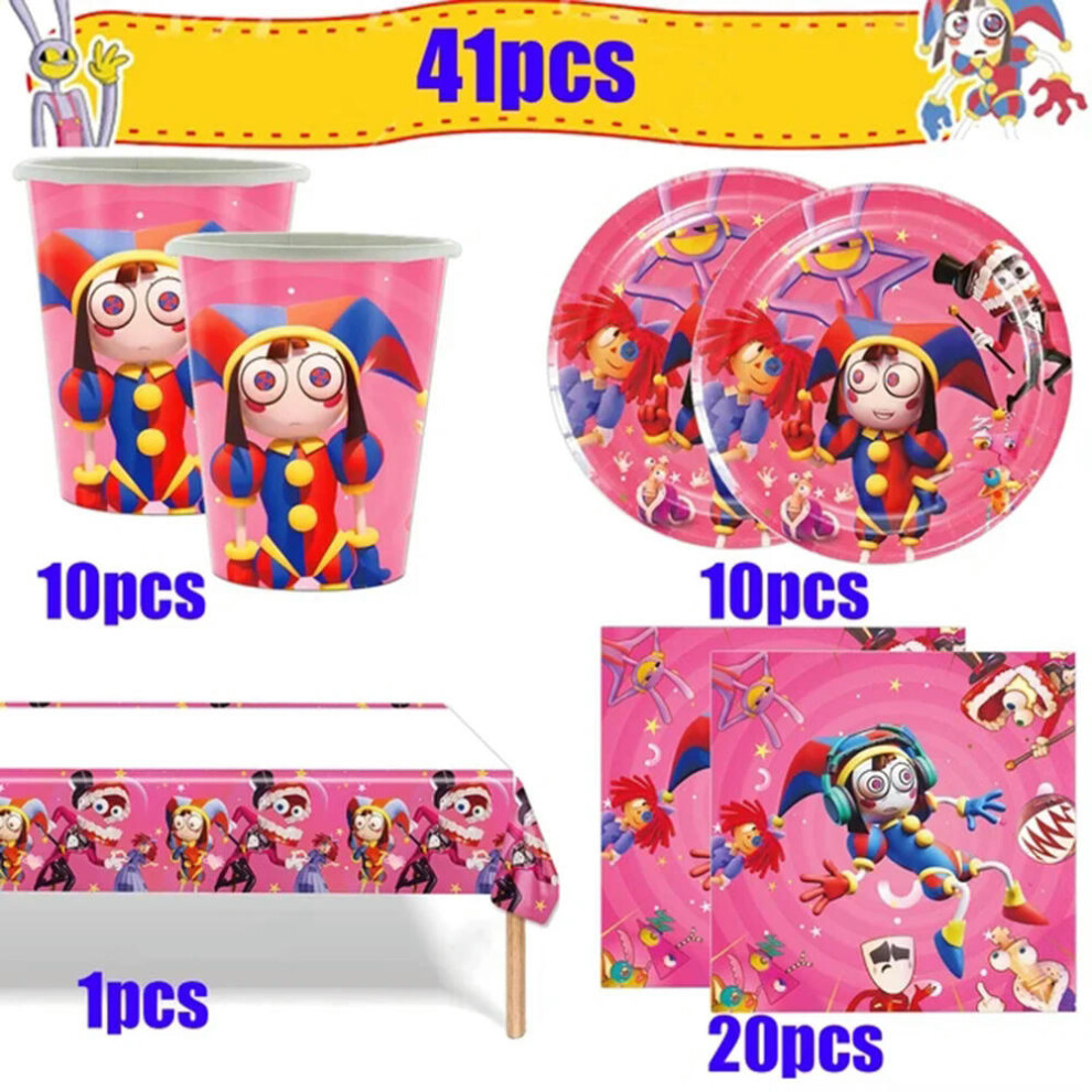 (41pcs) The Amazing Digital Circus Disposable Party Cutlery Combination Cup Napkins Table Cloth Balloon Kid Birthday Party Decor Toys