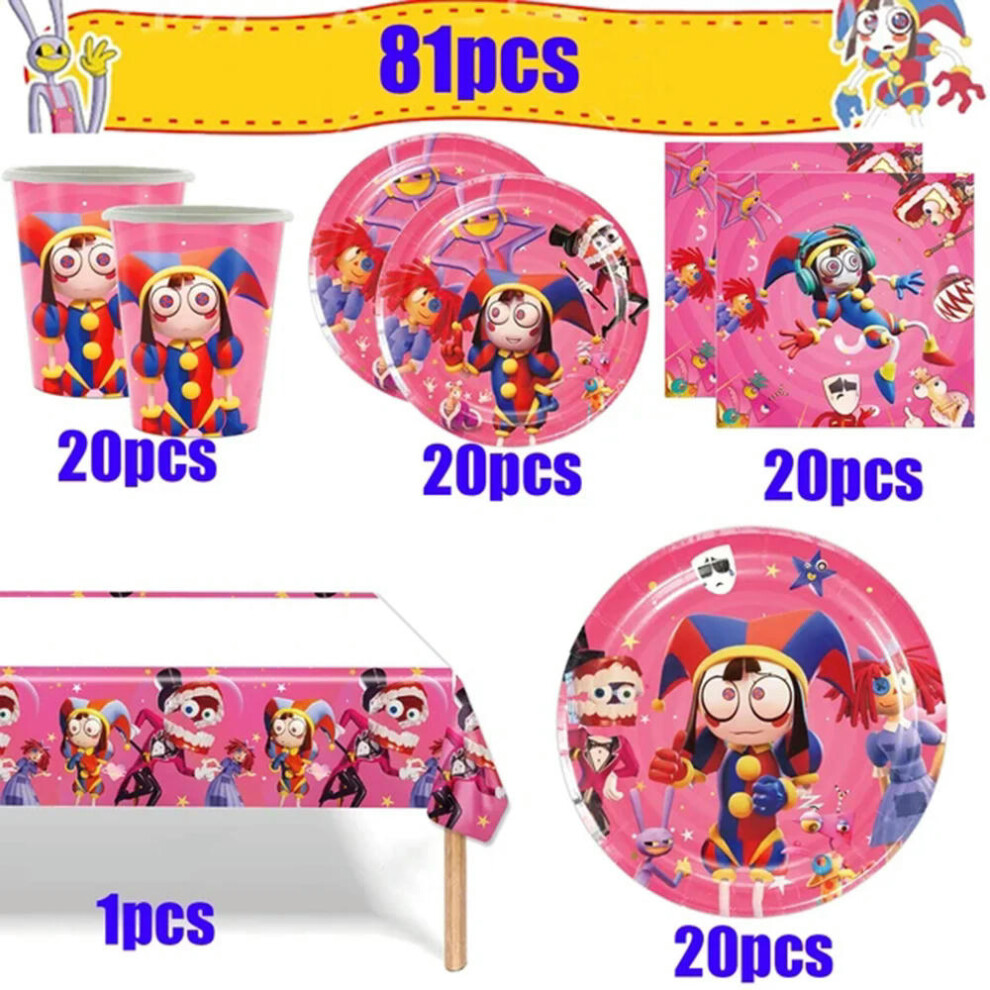 (81pcs) The Amazing Digital Circus Disposable Party Cutlery Combination Cup Napkins Table Cloth Balloon Kid Birthday Party Decor Toys