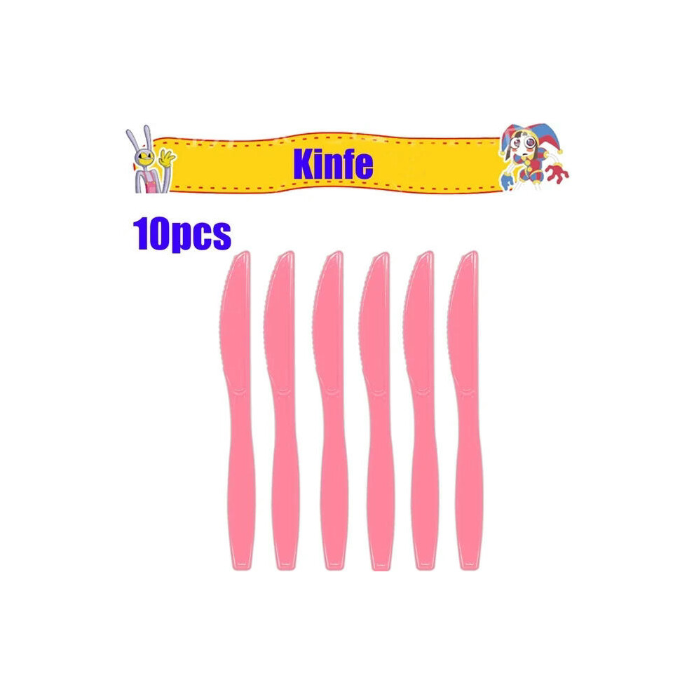 (knife 10pcs) The Amazing Digital Circus Disposable Party Cutlery Combination Cup Napkins Table Cloth Balloon Kid Birthday Party Decor Toys