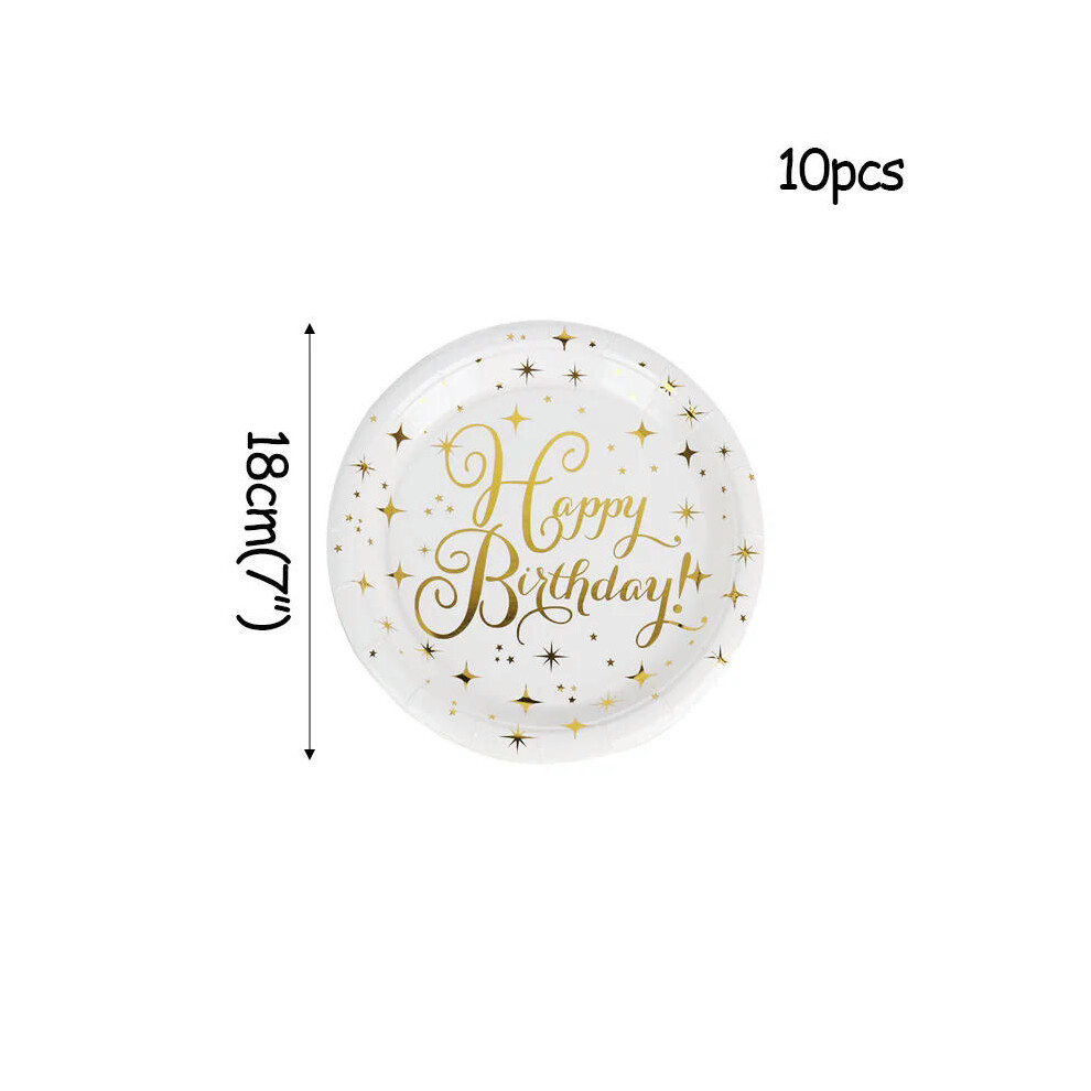 (10pcs 7inch Plate) Happy Birthday Party Polka Dot Gold Disposable Cutlery Plates cup Kids Adult Birthday Party Decoration Baby Shower Supplies