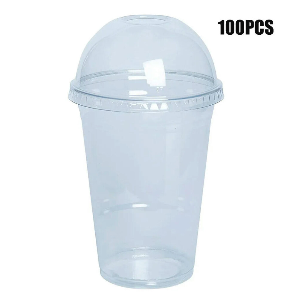 (A) 100PCS/Set 450ML Plastic Cups with Dome Lids for Iced Cold Drink Coffee Tea Smoothies Sodas Water Party Disposable Cup Tableware