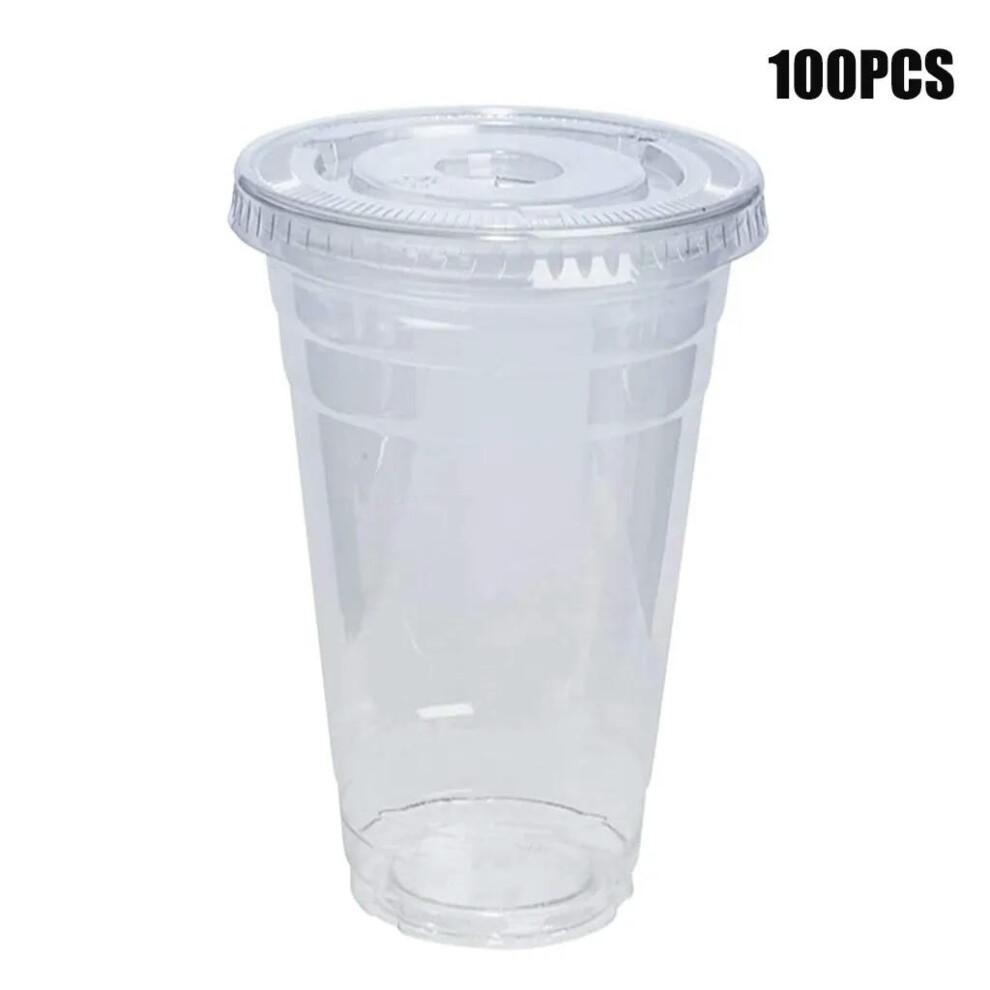 (B) 100PCS/Set 450ML Plastic Cups with Dome Lids for Iced Cold Drink Coffee Tea Smoothies Sodas Water Party Disposable Cup Tableware