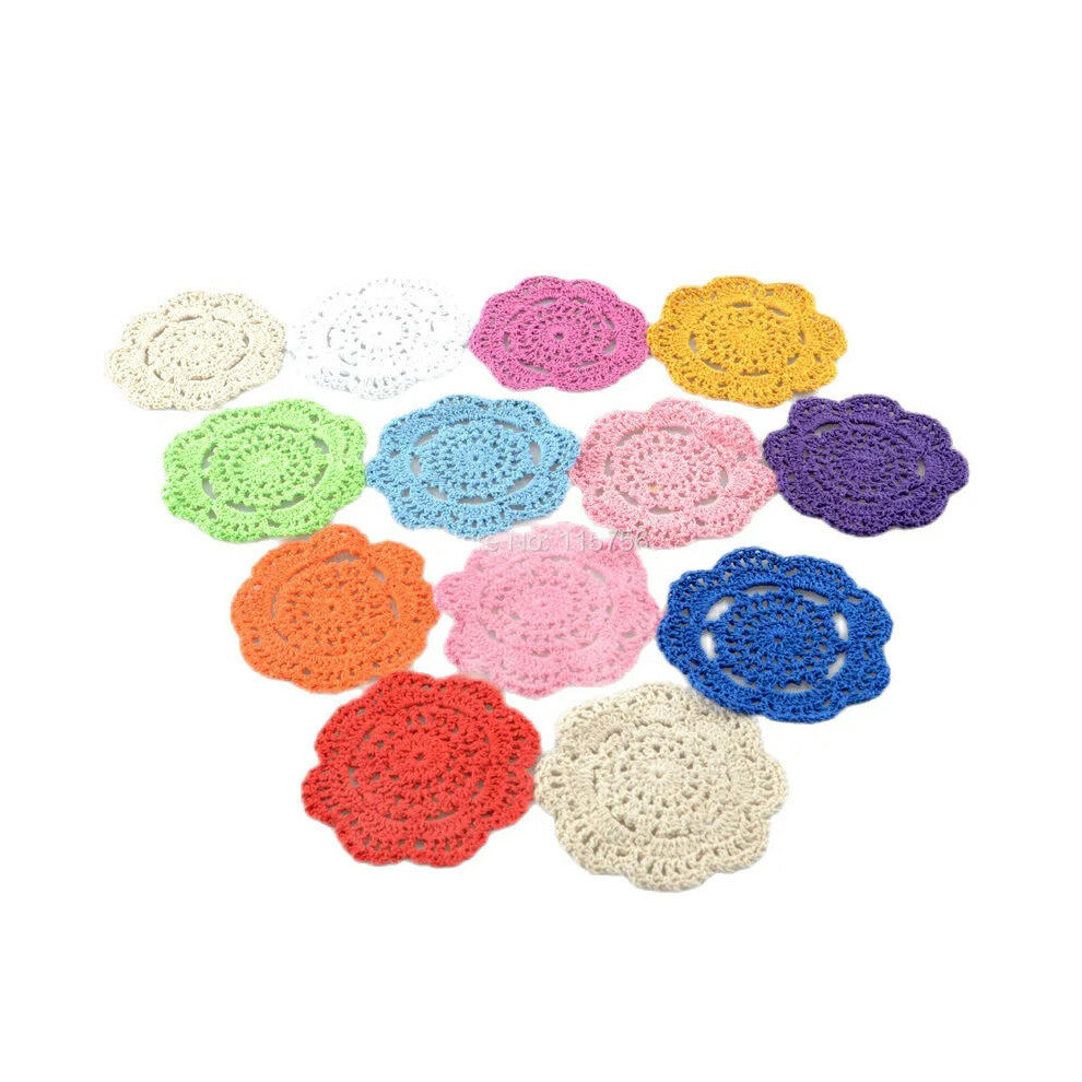 (yellow, 10cm) 50Pcs/lot 10 cm round table mat crochet coasters doilies cup pad props for lampshade NL111