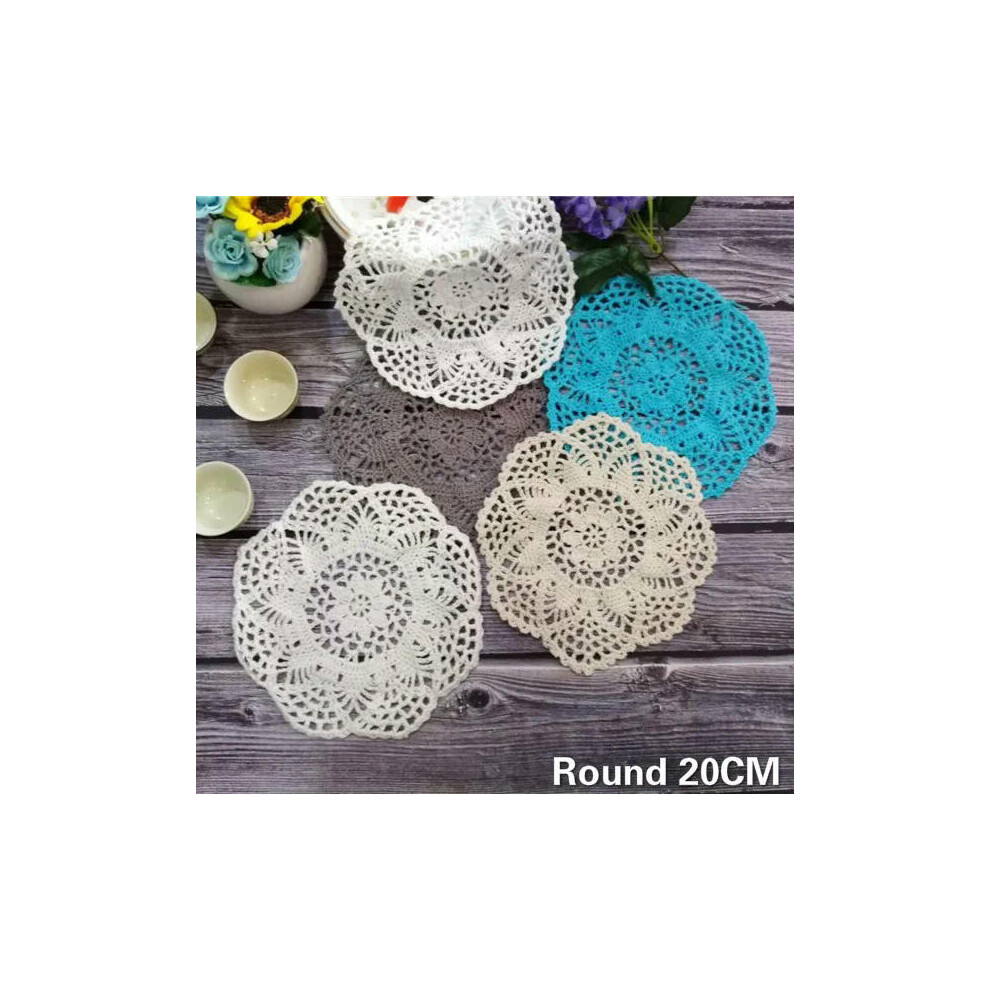 (WHITE) 20CM Round Modern Cotton Lace Placemat Handmade Crochet Table Coaster Tea Cup Coffee Mug Dining Mat Coaster Wedding Doily Decor