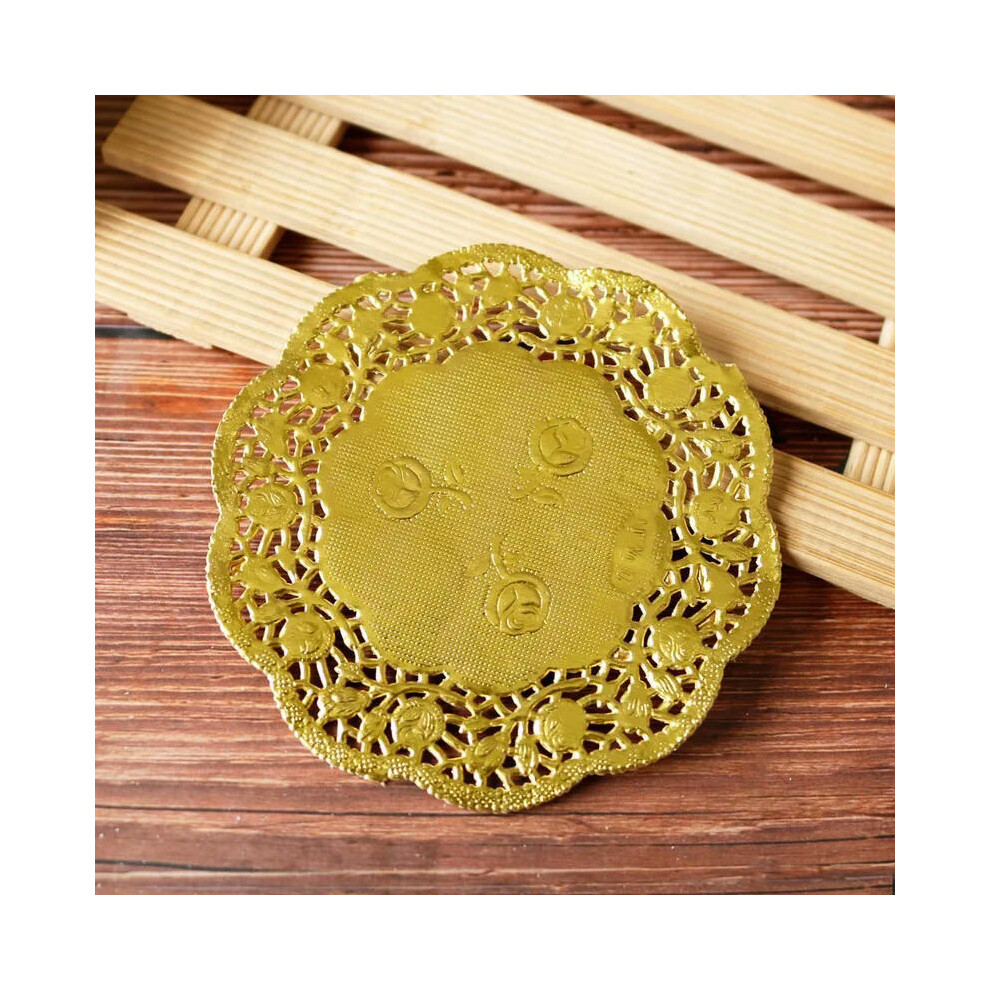 (gold 4.5inch, 200pcs) 200 Pcs Round Paper Doilies Golden Silver Lace Doily Party Decorative Tableware Placemats Paper Mats Table Decoration