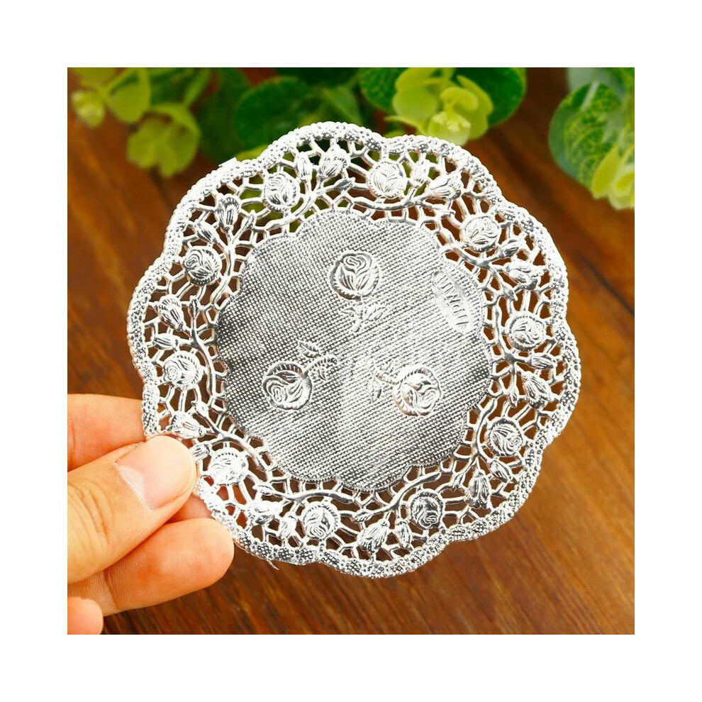 (Silver 4.5inch, 200pcs) 200 Pcs Round Paper Doilies Golden Silver Lace Doily Party Decorative Tableware Placemats Paper Mats Table Decoration