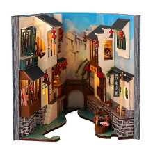 (TC10) Diy Wooden Book Nook Shelf Insert Kit Miniature Merry Christmas Bookshelf Santa's Cottage Dollhouse Bookend Toys Friends Gifts