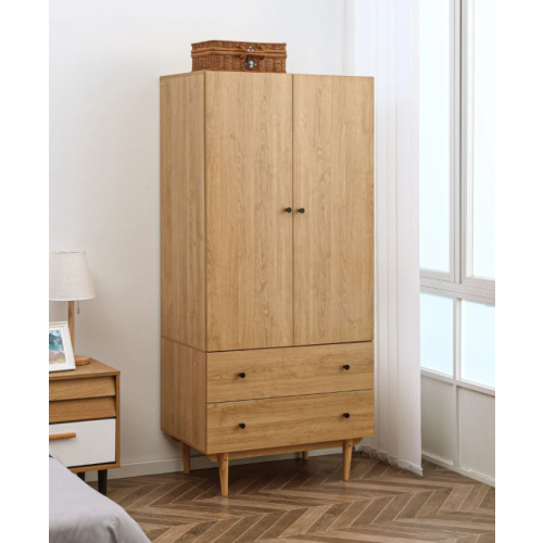 Scandinavian Storage Wardrobe Rustic Double 2 Door Cupboard Clothes Rail Solid Wood Leg