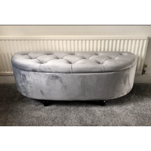 Vintage Ottoman Bench Storage Window Seat French Style Grey Upholstered Chair