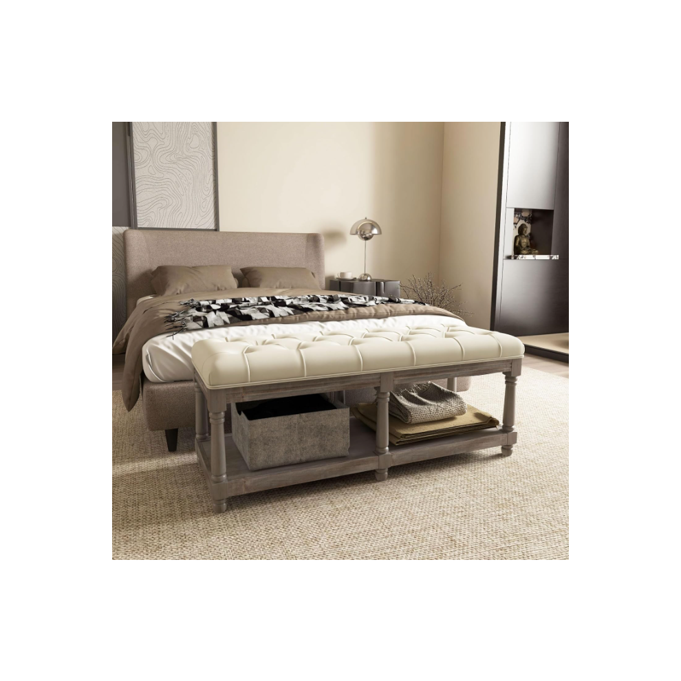 French Style Bench Shabby Chic Ottoman Bed Stool Vintage Antique Window Seat Leg-image-OPC-PDRFZM7-NEW