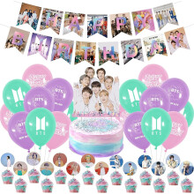 Bts Birthday Party Decorations, Kpop Birthday Supplies For Bangtan Boys Fans Include Bts Happy Birthday Banner Cake Toppers Balloons