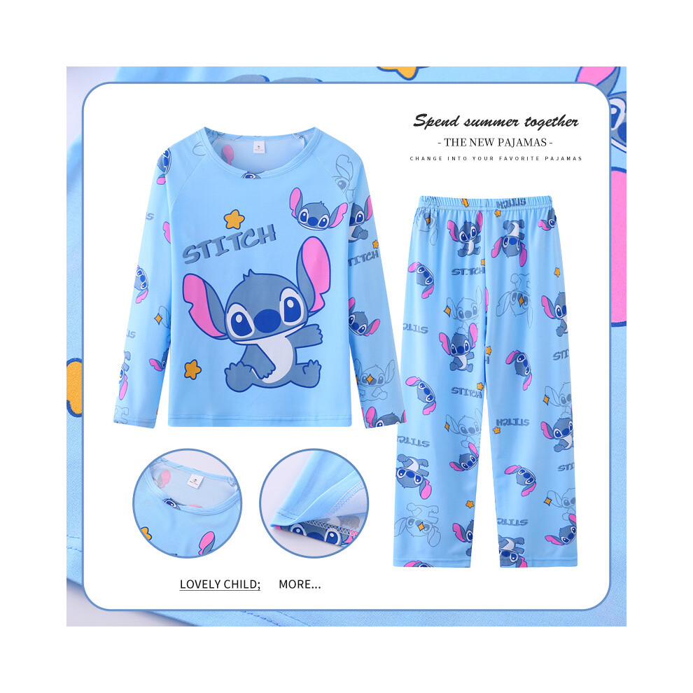 Veishet (, 120Cm/47.24In) Lilo Childrens Stitch Pajamas Long Sleeve Set Cartoon Cute Pajamas Blue