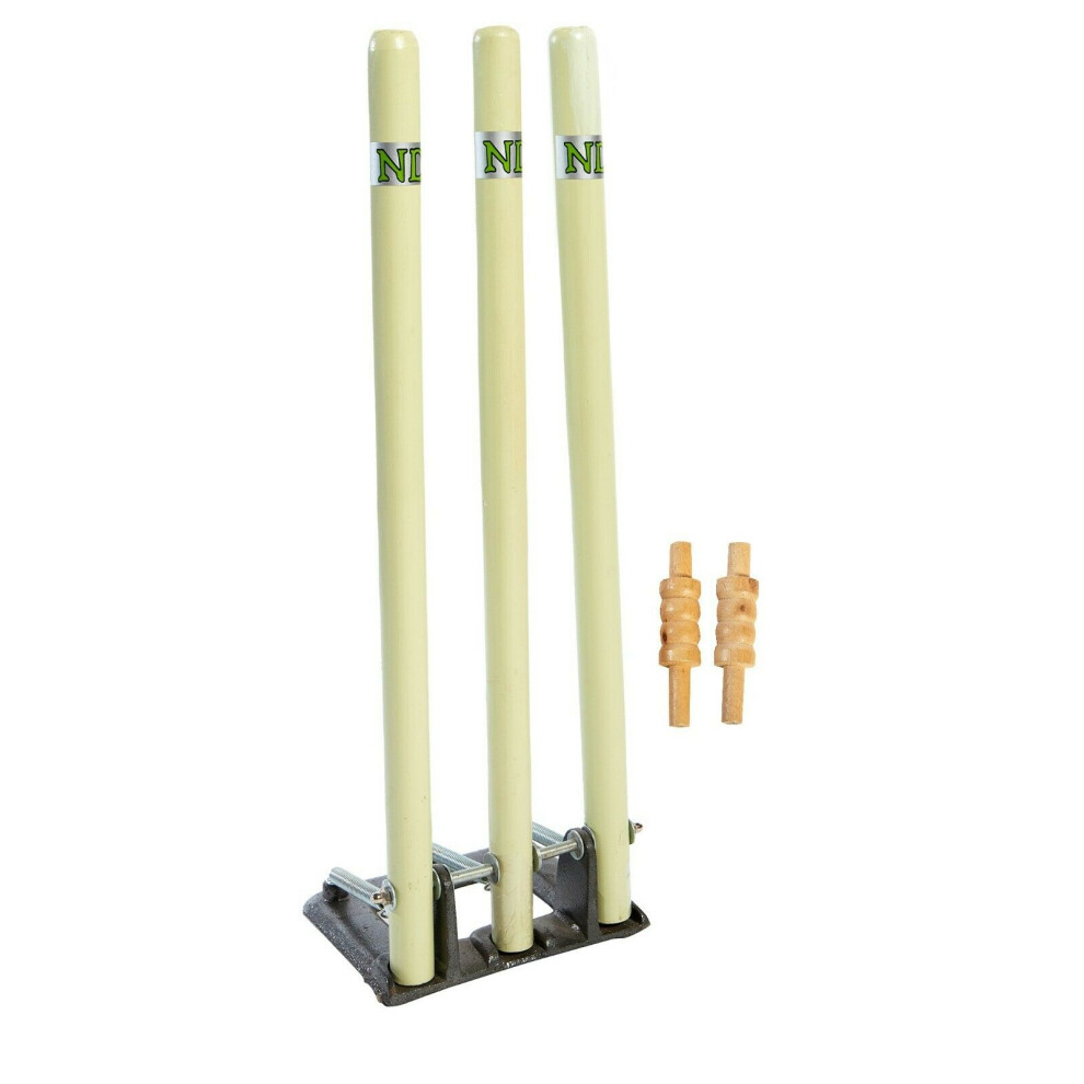 ND Cricket Wooden Spring Return Stumps Metal Base Wickets With Bails