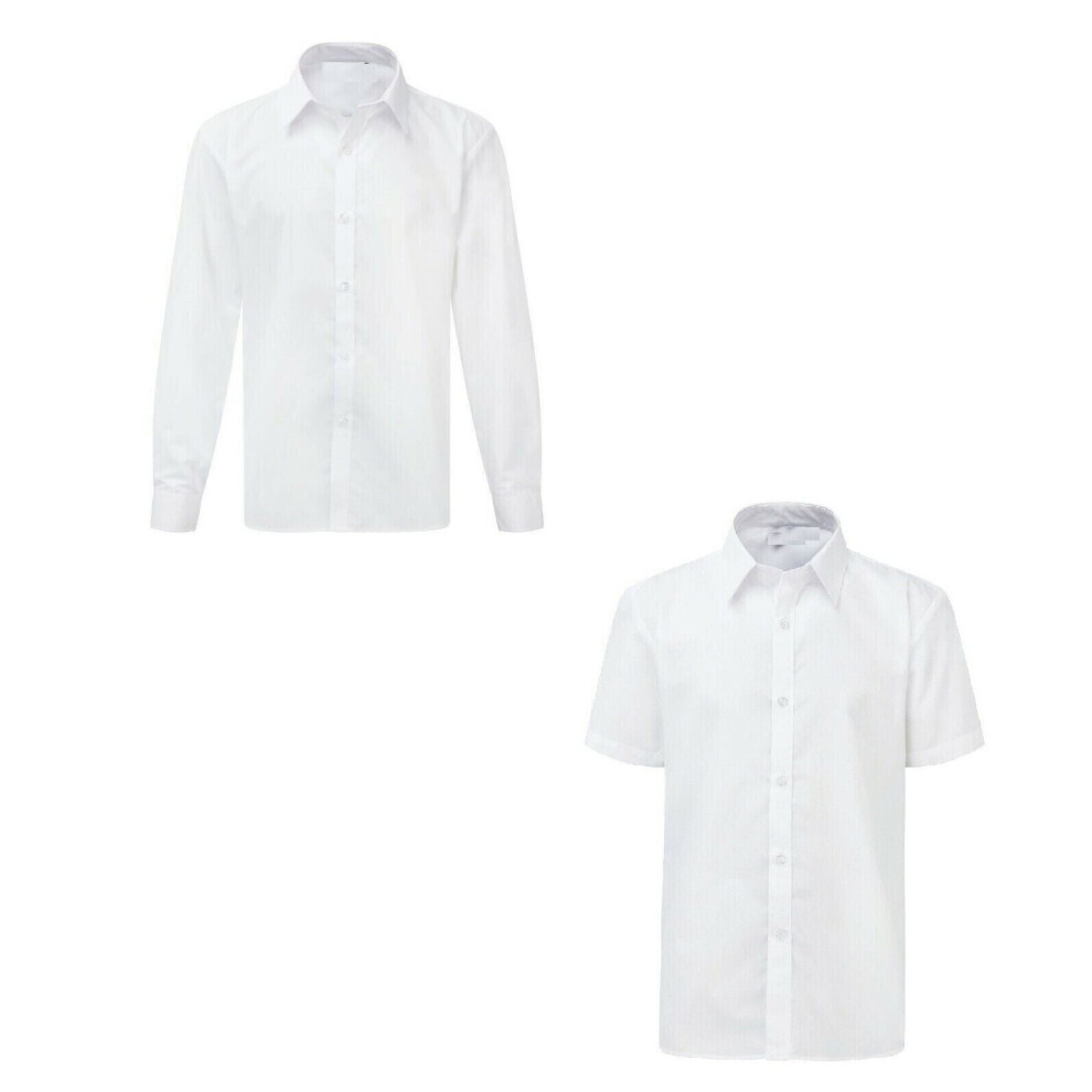 (15-16 Years, Short Sleeve) ND Boys School Long Sleeve Short Sleeve Shirts - White Sizes Age 3-18 Uniform UK