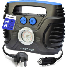 Tyre Pump - 240v Car Tyre Inflator (Mains) OR 12V DC Tyre Compressor (vehicle) Dual Electric Powered - Top Car Accessories for Men