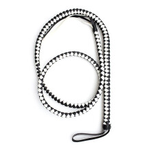 (Black and White) 1.9m Handmade Soft Braided Equestrian Strap Bullwhip For Horse Riding Sports Strap Bullwhip Leather Whip Lash