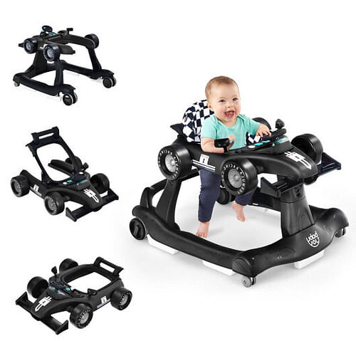 4-in-1 Foldable Activity Push Walker with Adjustable Height-Blac