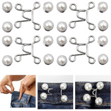 (7. White Pearl) 4 Set Pant Waist Tightener, Adjustable Waist Buckle Set Extra Button For Jeans To Make Tighter Button Adjuster For Pants Jeans Skirts Sleeves